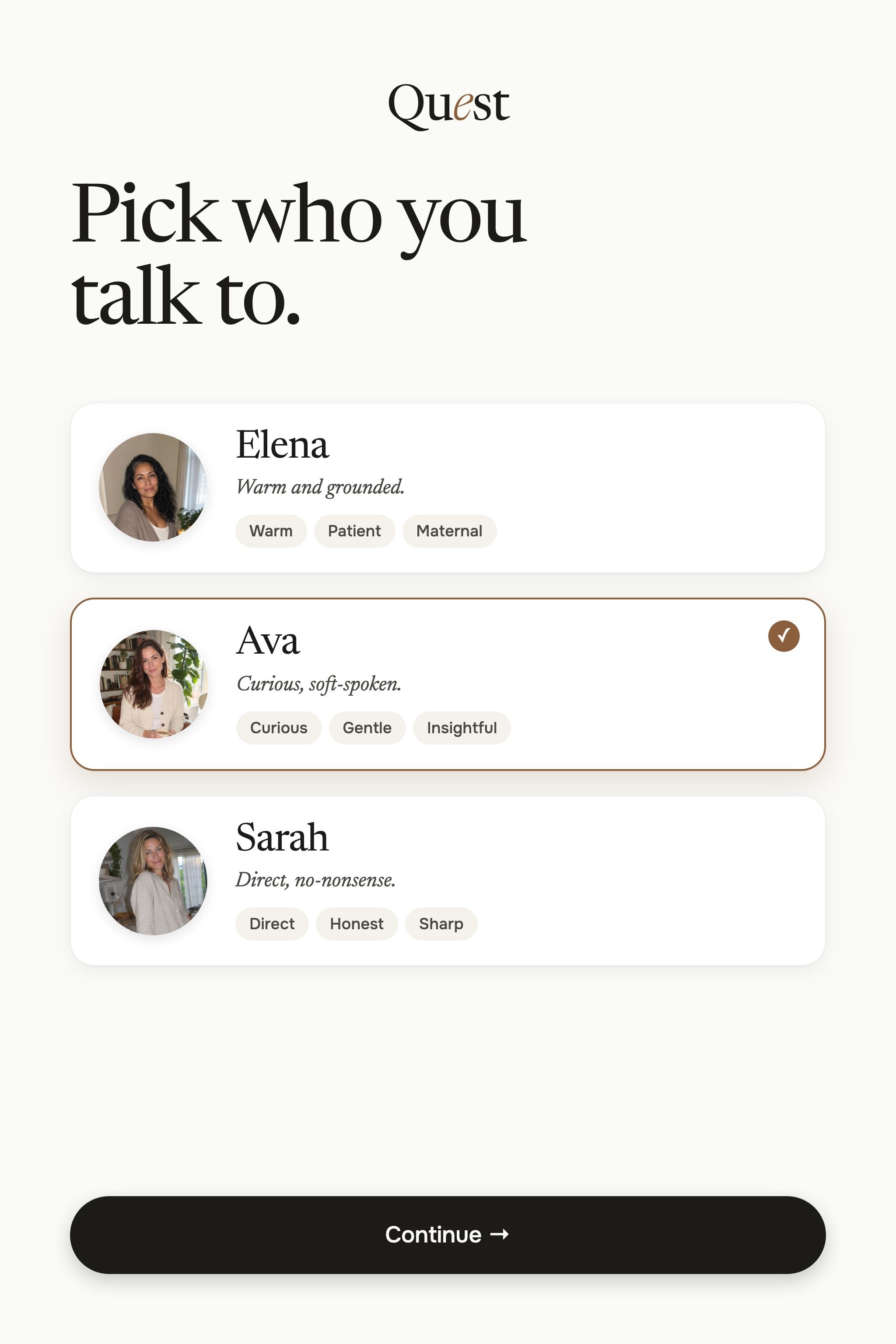 Choose who to talk to screen